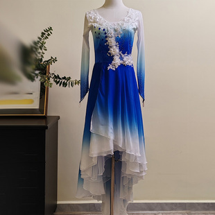 出租开场古典舞纱衣蓝色女飘逸演出服伞舞扇子舞中国风舞蹈服租赁