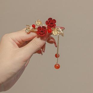 喜婆婆头上戴的花女士盘头花喜婆婆头饰高端结婚妈妈盘头发饰发簪