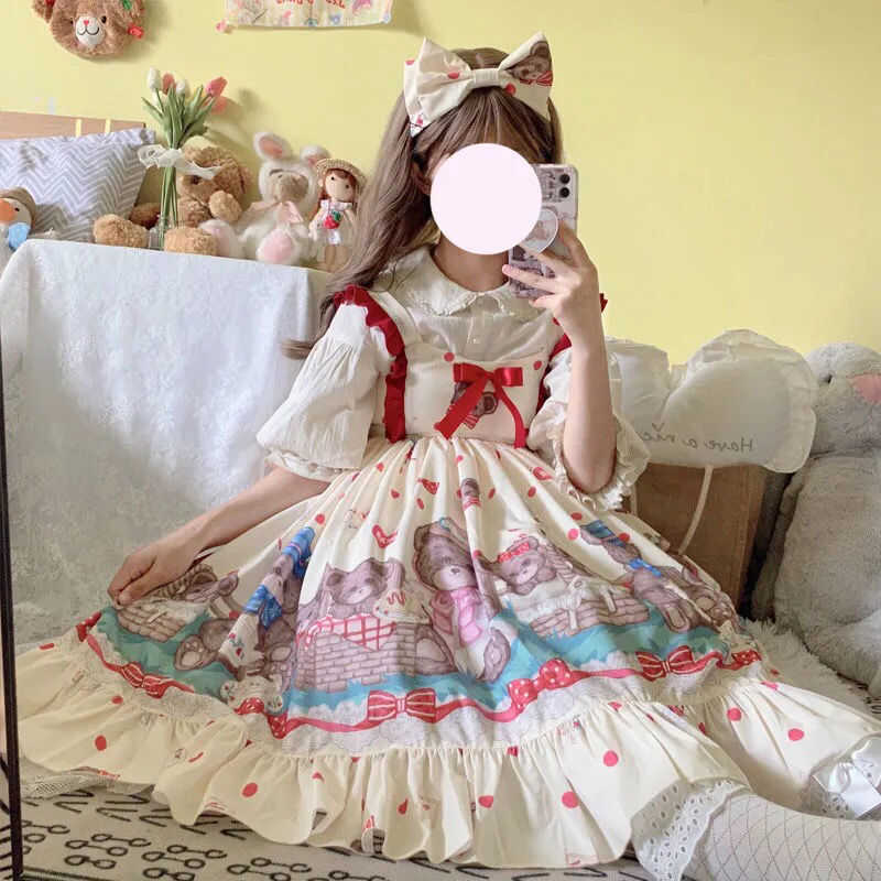 全款现货Lolita熊熊乐园洋装可爱少女软妹甜系轻lo jsk吊带连衣裙