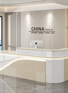 接待台前台弧形转角烤漆吧台商场酒店餐厅高档亮光桌服务台收银台