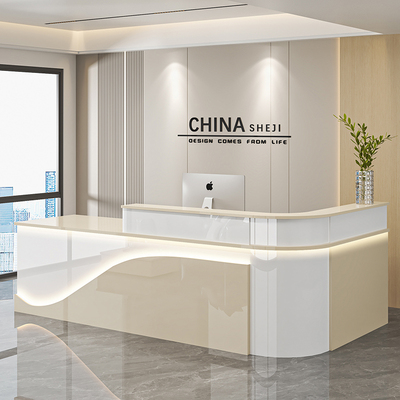 接待台前台弧形转角烤漆吧台商场酒店餐厅高档亮光桌服务台收银台
