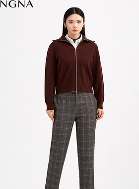 【商场同款】阿菁娜秋季新款羊毛混纺格纹西裤复古优雅A30Q110037