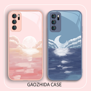 适用华为mate50手机壳ins风p40pro太阳月亮50冷淡风p30情侣款mate40荣耀80/70/60玻璃x40镜面nova10女7/8/9se