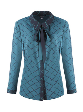 靓诺通勤长袖女士衬衣时尚优雅显瘦条纹格印花拼接衬衫LC16314A