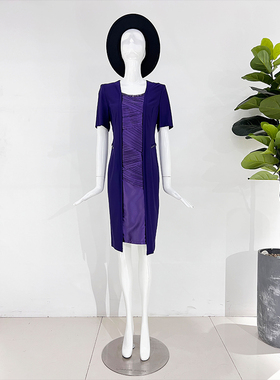 靓诺紫色压褶连衣裙LQ12047B