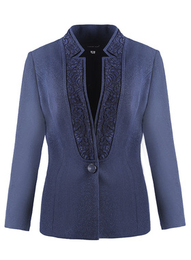 靓诺蓝色蕾丝领拼上衣LS14592A