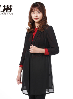 靓诺黑色欧根纱绣格风衣网布绣花工艺透视效果时尚高档LF16227A