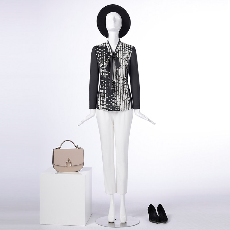 LIANGNUO靓诺女装茶白色不规则方形图案大码衬衫LC17111A,女装/女士精品,衬衫,淘宝优惠券,粉丝福利购,淘宝优惠卷