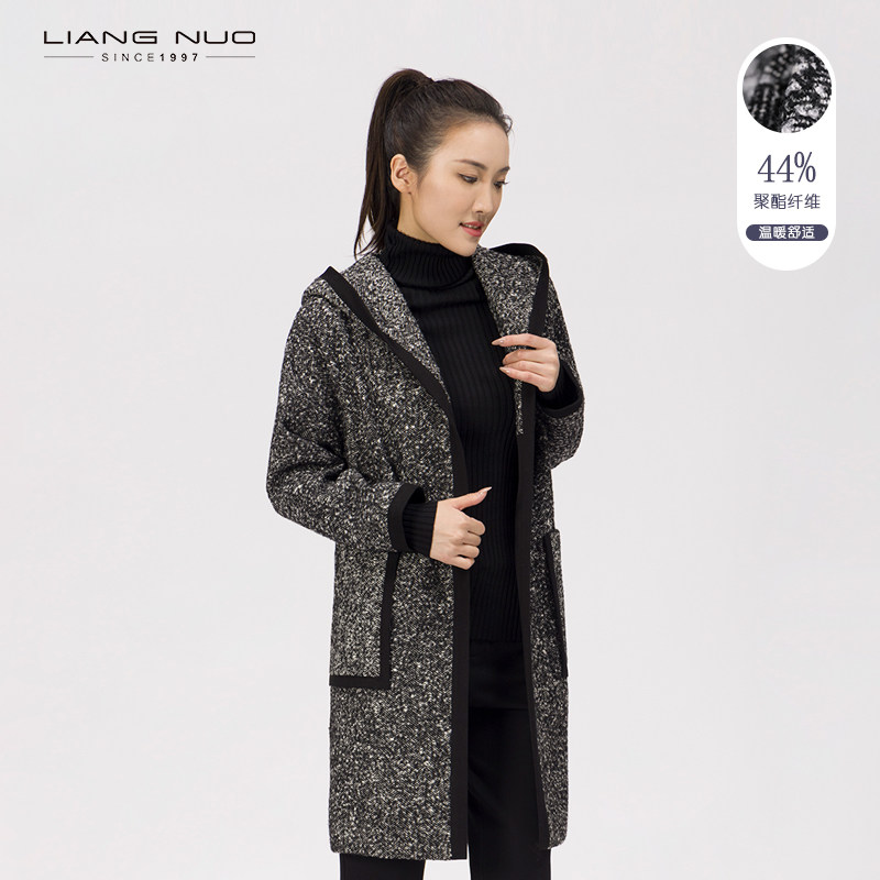 靓诺秋冬新款女装复古毛呢外套女连帽羊毛大衣黑白花色LD20434A,女装/女士精品,风衣,淘宝优惠券,粉丝福利购,淘宝优惠卷