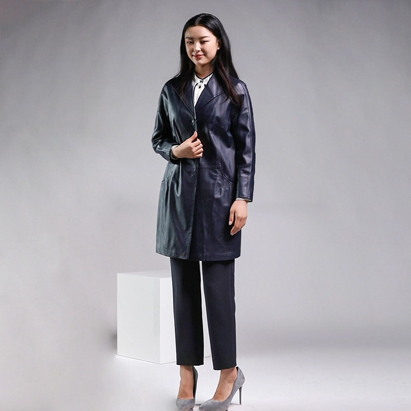 靓诺黑色单皮风衣LP18320A