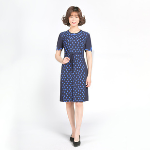 靓诺宝蓝点拼色连衣裙LL18264A