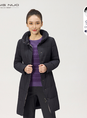 [轻暖羽绒]LIANGNUO靓诺羽绒服女中长款藏蓝色立领外套女LY18481A