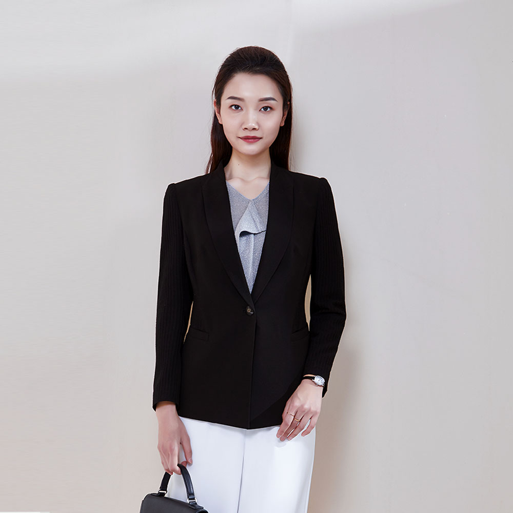 靓诺黑色条纹镂空外套春装女士