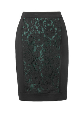 靓诺时尚优雅通勤修身短裙气质百搭设计感绿色蕾丝半裙LQ14661A