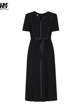 靓诺2024夏季新款连衣裙女中长款气质通勤收腰系带裙子LL19265A