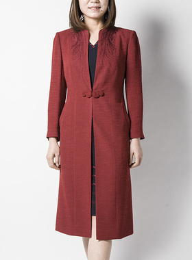 靓诺红色醋酸绣花外披LX19170A