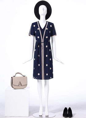 靓诺波点茶色拼接裙LL22269A