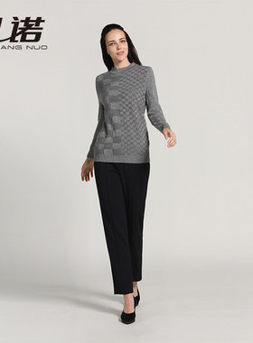 靓诺打底衫女秋冬毛衣气质修身灰色几何银葱新年送礼毛衫LW17353A