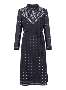 [法式高贵]LIANGNUO靓诺春秋新款几何系带中长款连衣裙女LL22155A