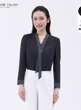 【优雅通勤】LIANGNUO靓诺黑色小波点领带长袖衬衫春夏LT20108A