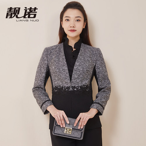 靓诺灰色蕾丝上衣长袖百搭