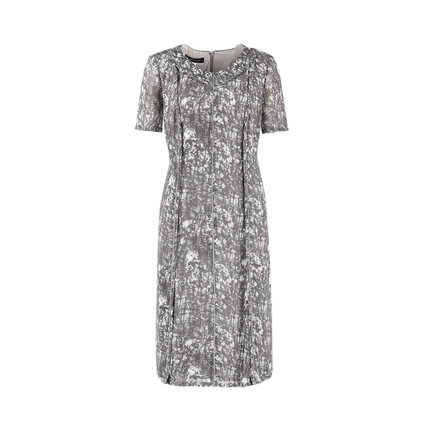 [法式高贵]LIANGNUO靓诺蓝灰石头小碎花通透连衣裙女春夏LL18266A