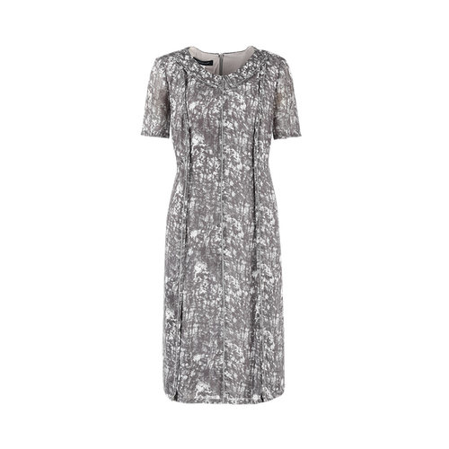 [法式高贵]LIANGNUO靓诺蓝灰石头小碎花通透连衣裙女春夏LL18266A