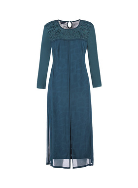 靓诺夏季大码蕾丝荡片长款连衣裙女收腰显瘦遮肚连衣裙LL16345A