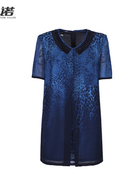 靓诺妈妈夏装新款新中式洋气中老年女大码印花短袖T恤女LT18201A