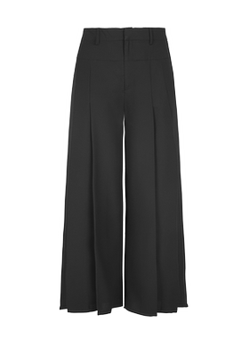 [摩登通勤]LIANGNUO靓诺黑色倒褶宽腿裤高腰直筒百搭裤女LK15316A