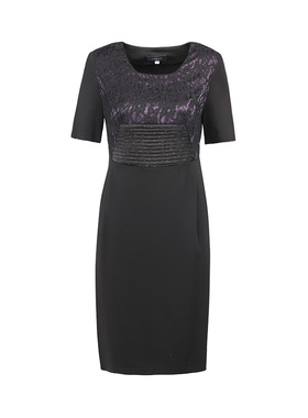 靓诺LIANGNUO黑色前上蕾丝连衣裙LQ12084A