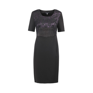 靓诺LIANGNUO黑色前上蕾丝连衣裙LQ12084A