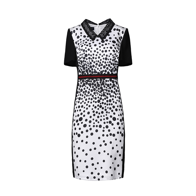 靓诺黑白点渐变连衣裙ll16237a