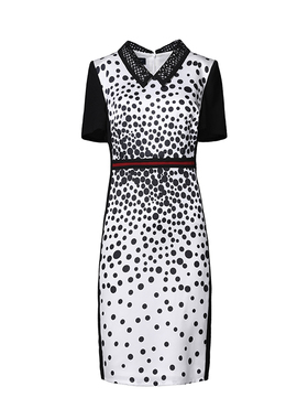 靓诺黑白点渐变连衣裙LL16237A