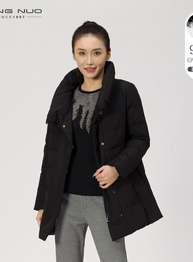 靓诺冬季羽绒服白鸭绒中长款修身新年送礼高端黑色外套LY19452A