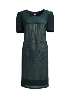 靓诺绿色内暗花连衣裙LL16211A