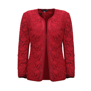 高档蕾丝衫 靓诺秋冬女上衣红色长袖 小衫 显瘦时尚 LS18181A 绣花修身