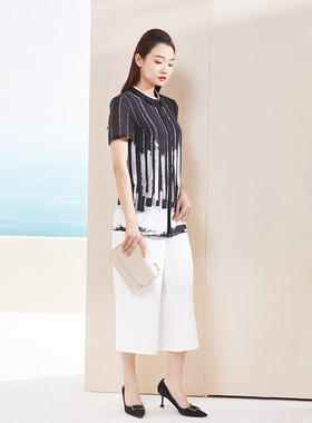 LIANGNUO靓诺黑白水墨条文渐变衬衫LC18222A