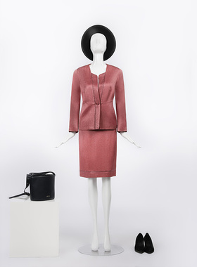 靓诺桃红亮丝西服裙LQ12151A