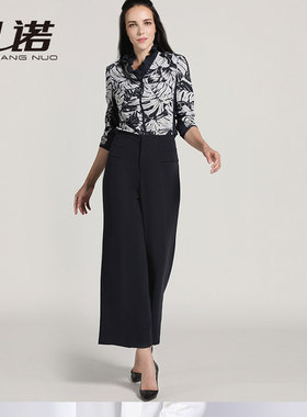 靓诺新款职业气质衬衣女长袖灰蓝色高档修身显瘦印花衬衫LC17110A