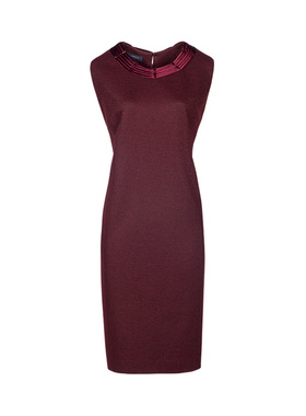 LIANGNUO靓诺紫红亮丝盘花连衣裙LQ12165A