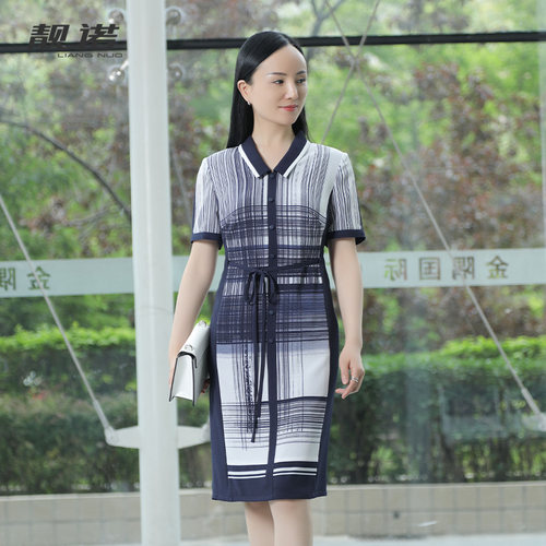 靓诺排线印花连衣裙女士夏季