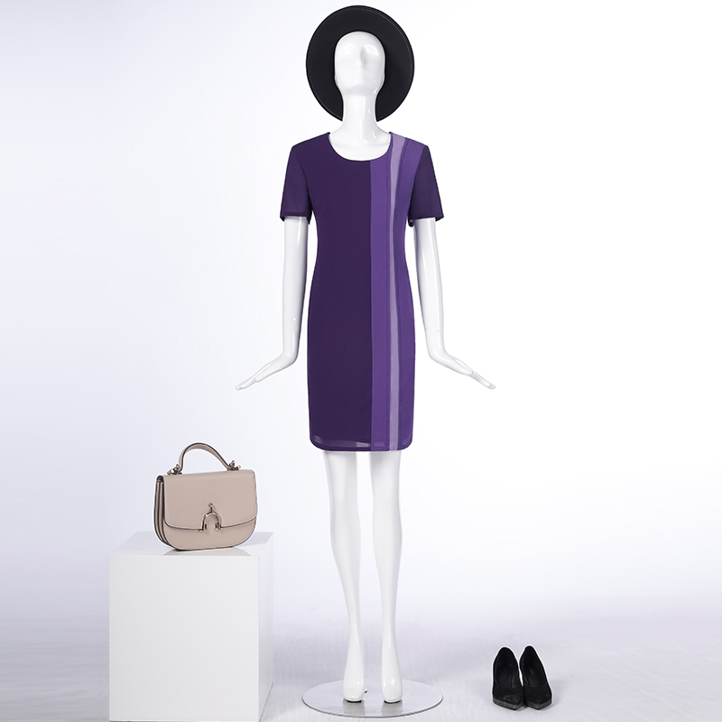 靓诺紫色拼接竖条连衣裙ll16239a