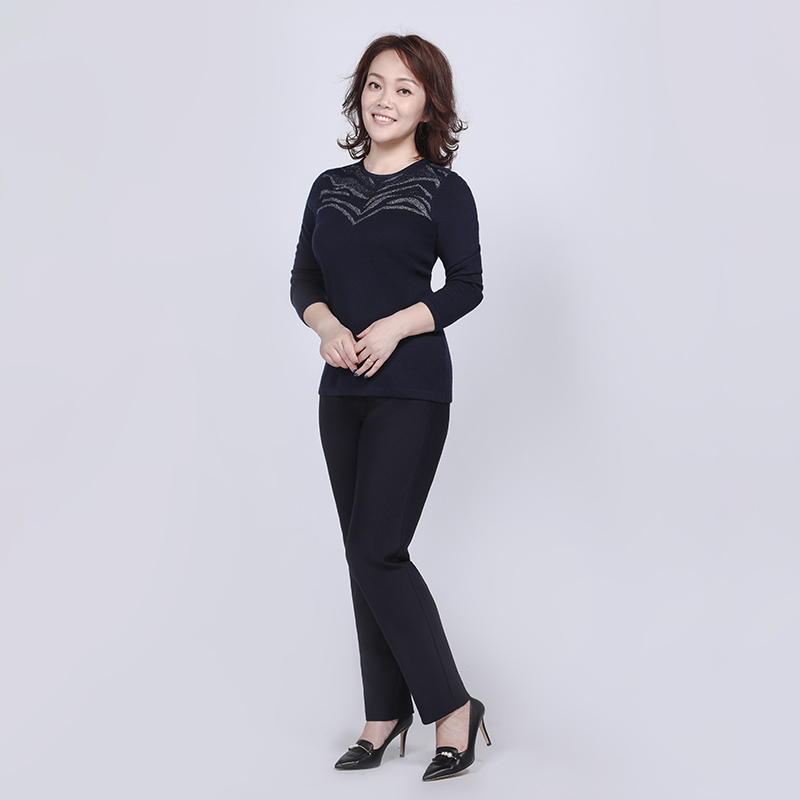 靓诺藏蓝色竖条裤子lk17330a