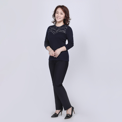 靓诺藏蓝色竖条裤子lk17330a