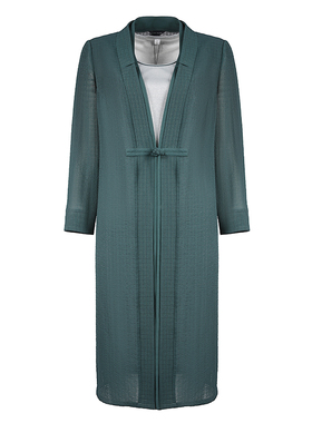 靓诺绿盘扣中国风两件套连衣裙春夏新款气质长袖裙子LL19136A