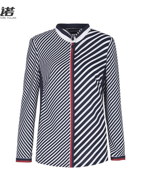 靓诺通勤ol风气质条纹衬衫春秋款小立领圆领长袖衬衣女LC20119A