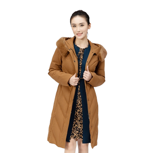 [轻柔百搭]LIANGNUO靓诺冬季白鸭羽绒服女中长款连帽外套LY19458A