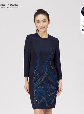 靓诺高端刺绣蕾丝连衣裙女中长款春秋款奢华大牌商场同款LL17432A