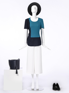 靓诺藏蓝天蓝拼色针织衫LC14391A